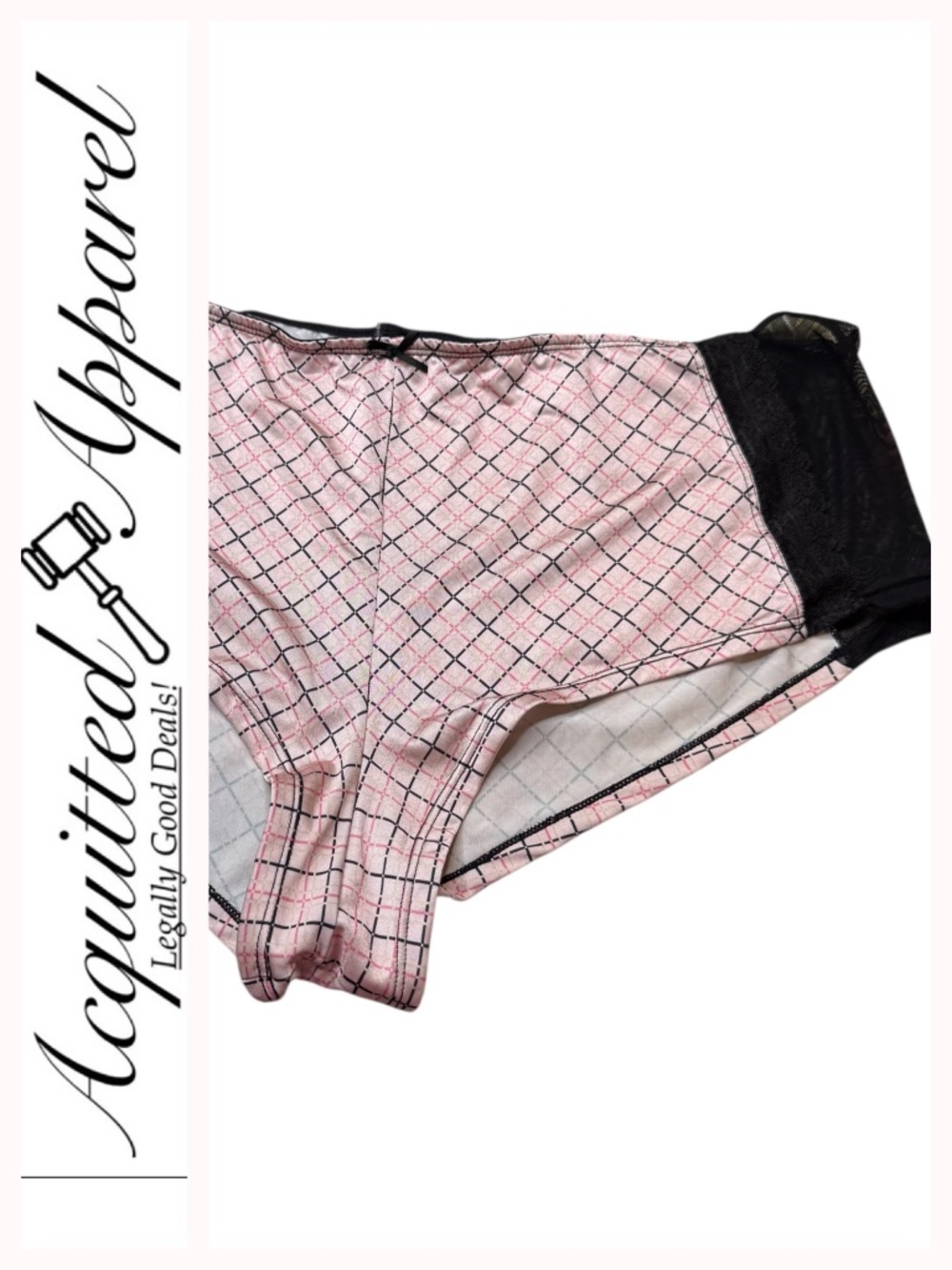 Just My Size JMS Pink Plaid Panty Black Lace Trim